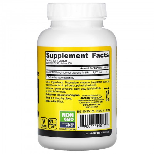 Jarrow Formulas, МСМ, 1000 мг, 100 вегетарианских капсул Jarrow Formulas, МСМ, 1000 мг, 100 вегетарианских капсул
